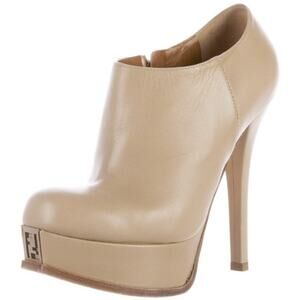 Fendi Fendista Beige Leather FF Logo Platform Heels Ankle Boots Size 39